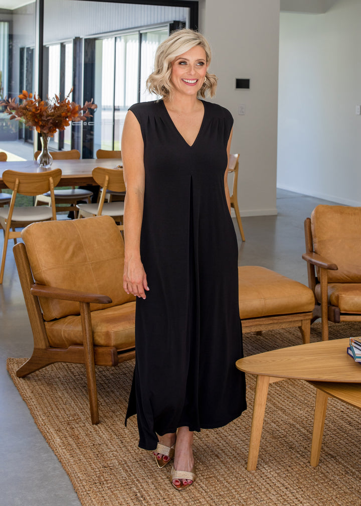 Divine jersey V neck maxi dress in Black