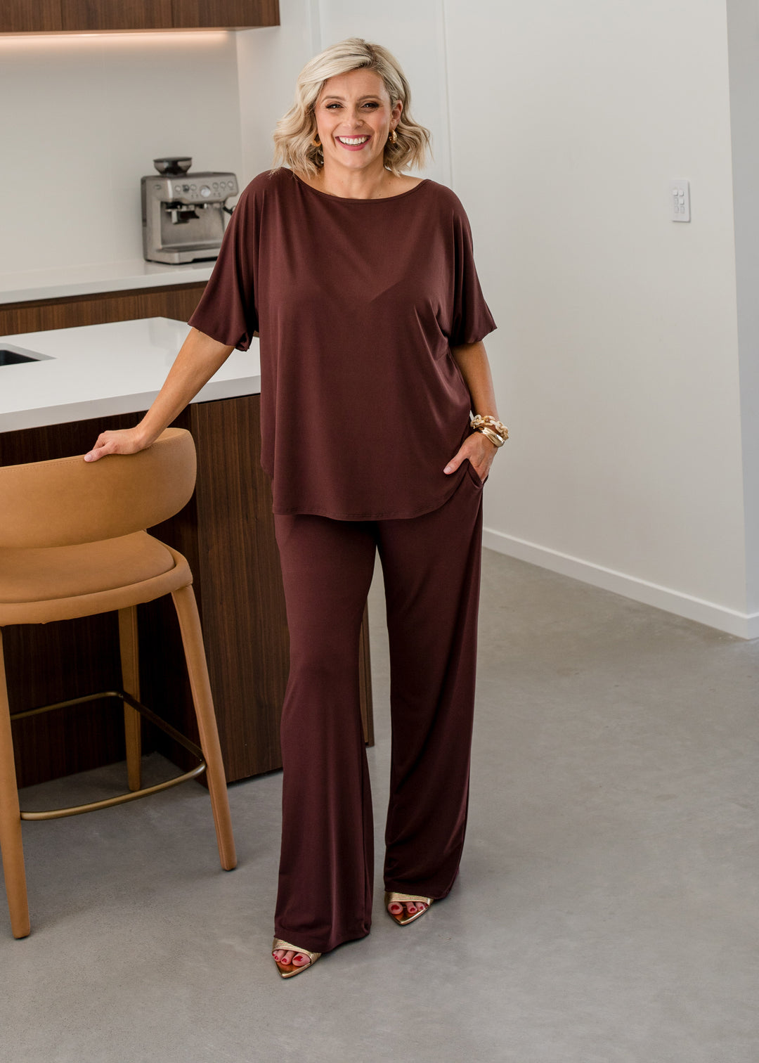 Paltrow jersey wide leg pant in Chocolate