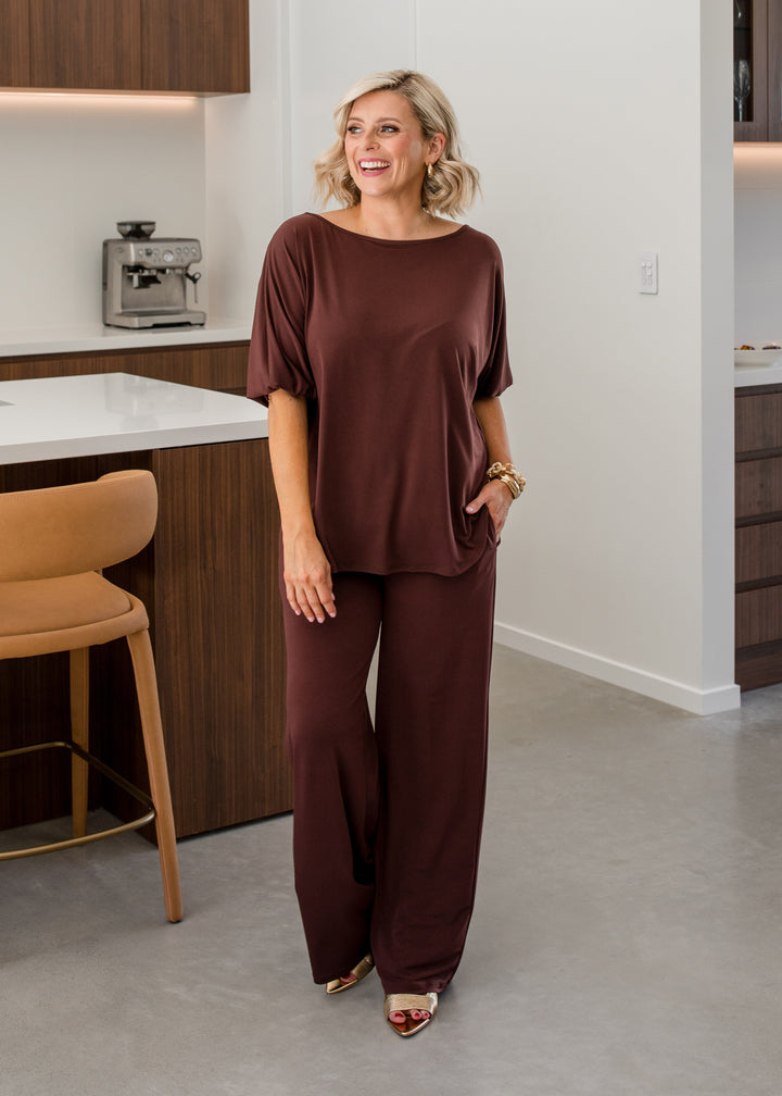 Paltrow jersey wide leg pant in Chocolate