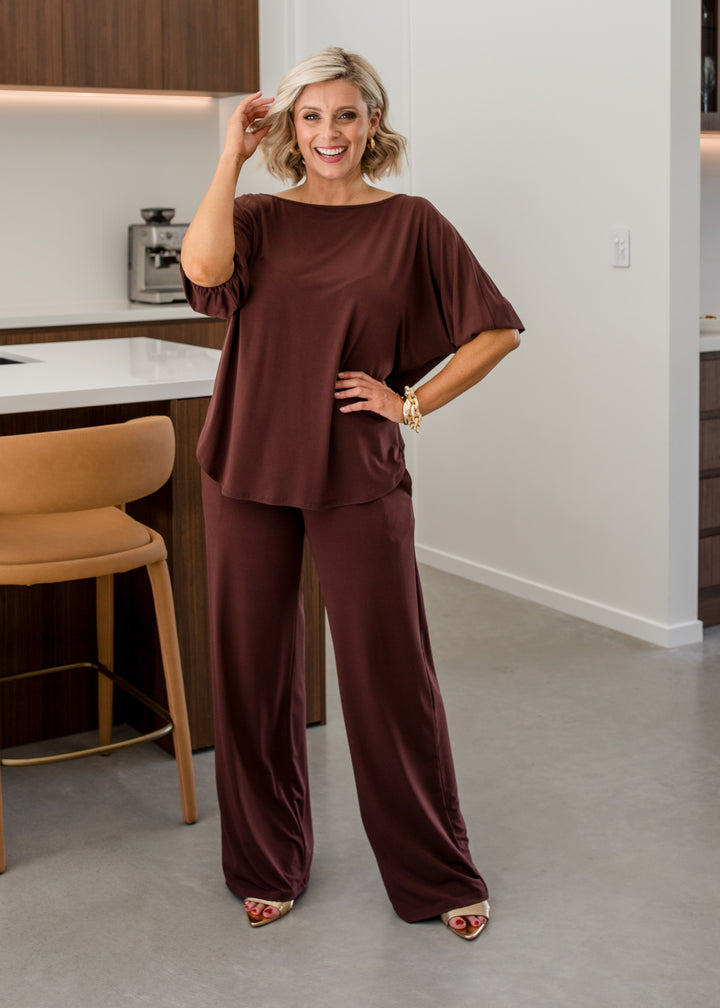 Paltrow jersey wide leg pant in Chocolate