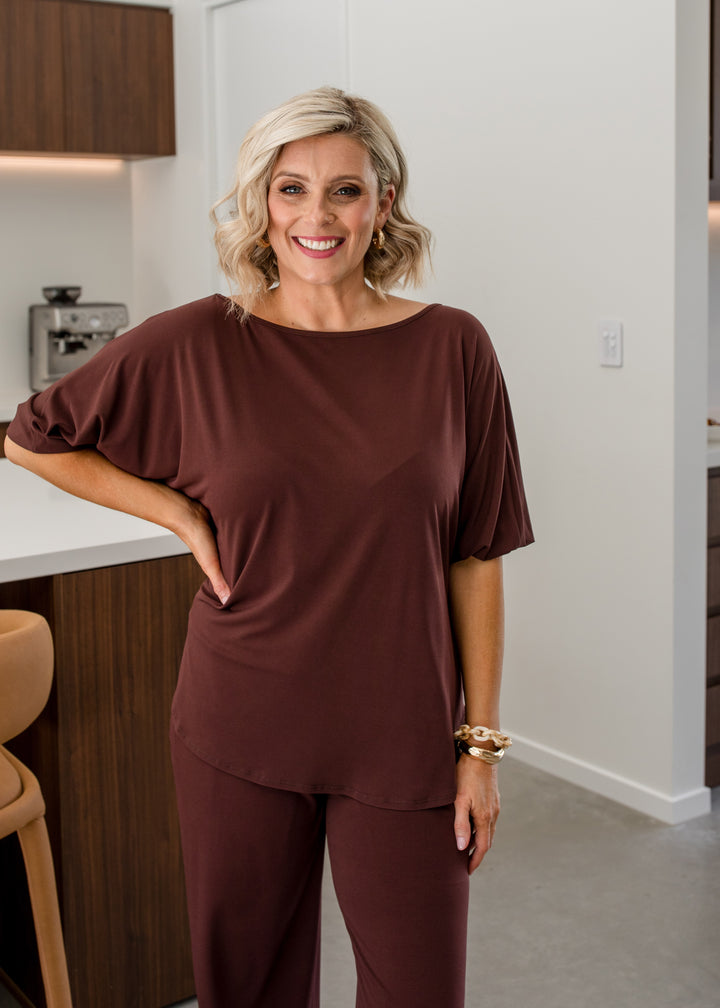 Great jersey tee top in Chocolate