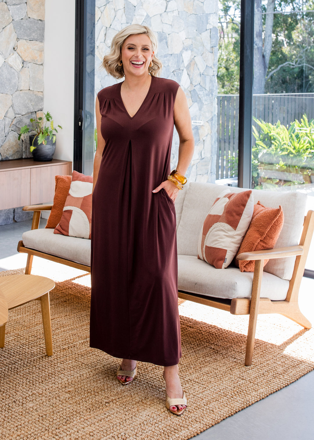 Divine jersey V neck maxi dress in Chocolate