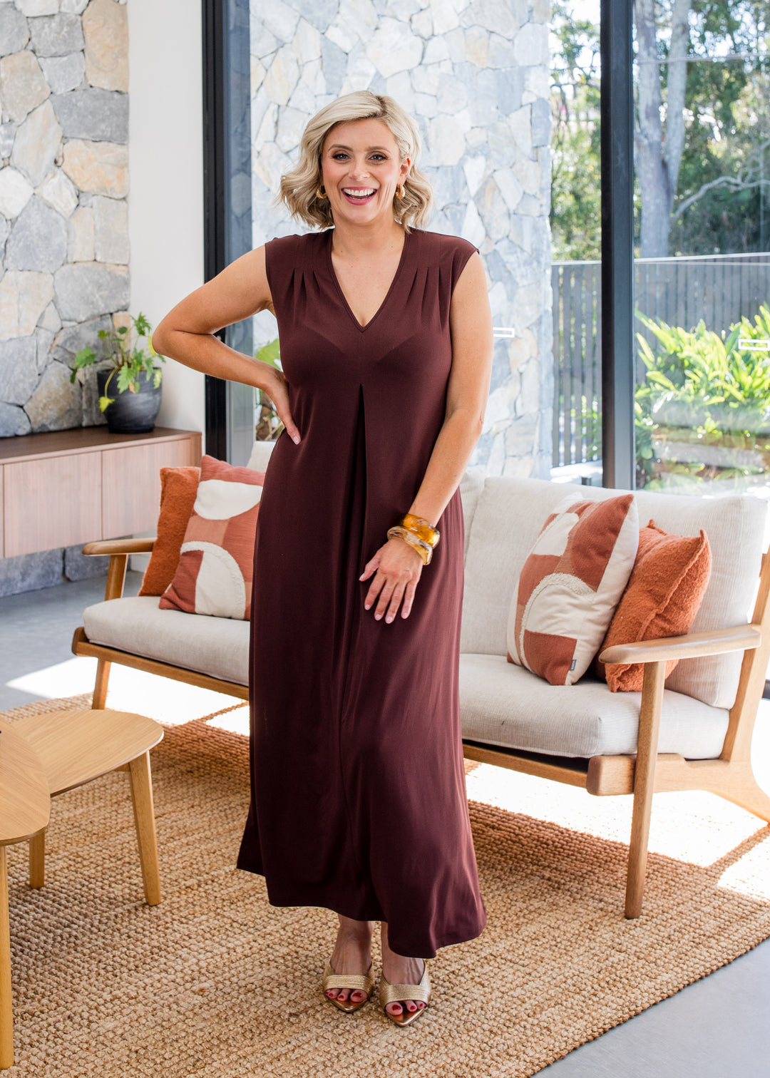 Divine jersey V neck maxi dress in Chocolate