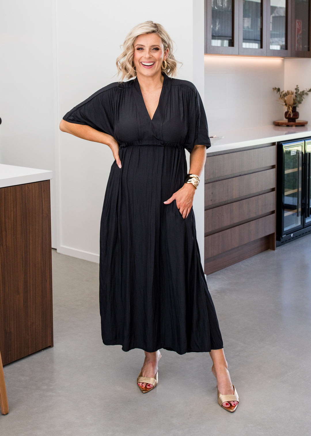 Philosophy Australia Misty Lustre kaftan dress - black, made in Australia