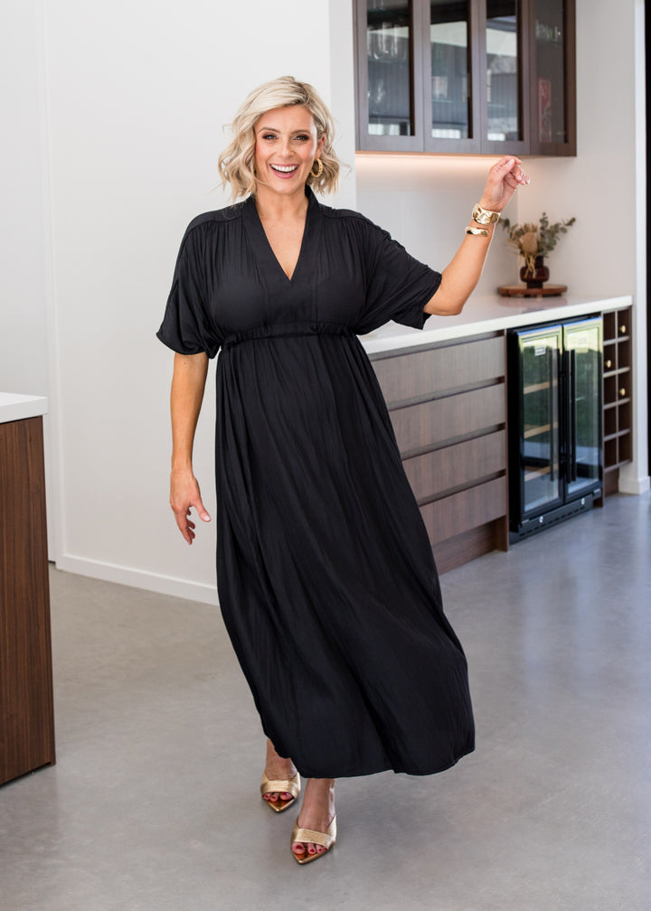 Philosophy Australia Misty Lustre kaftan dress - black, made in Australia