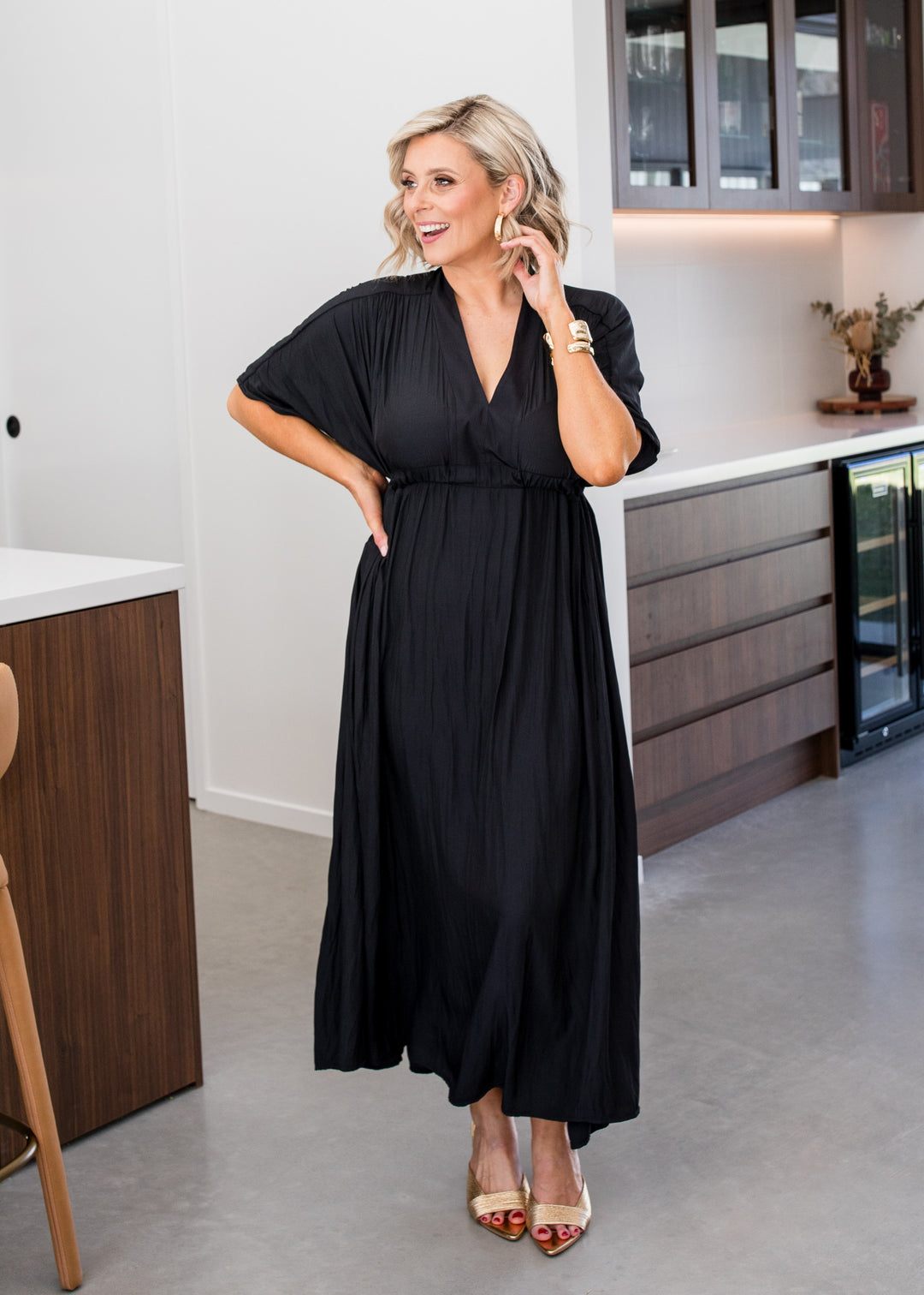 Philosophy Australia Misty Lustre kaftan dress - black, made in Australia