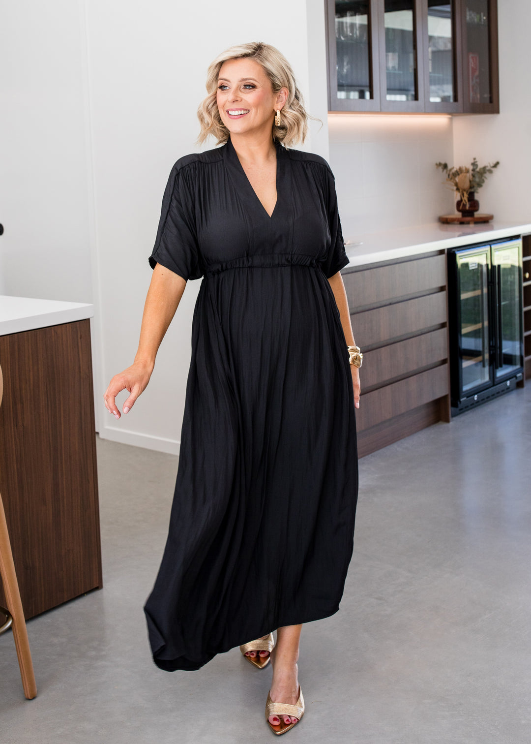 Philosophy Australia Misty Lustre kaftan dress - black, made in Australia