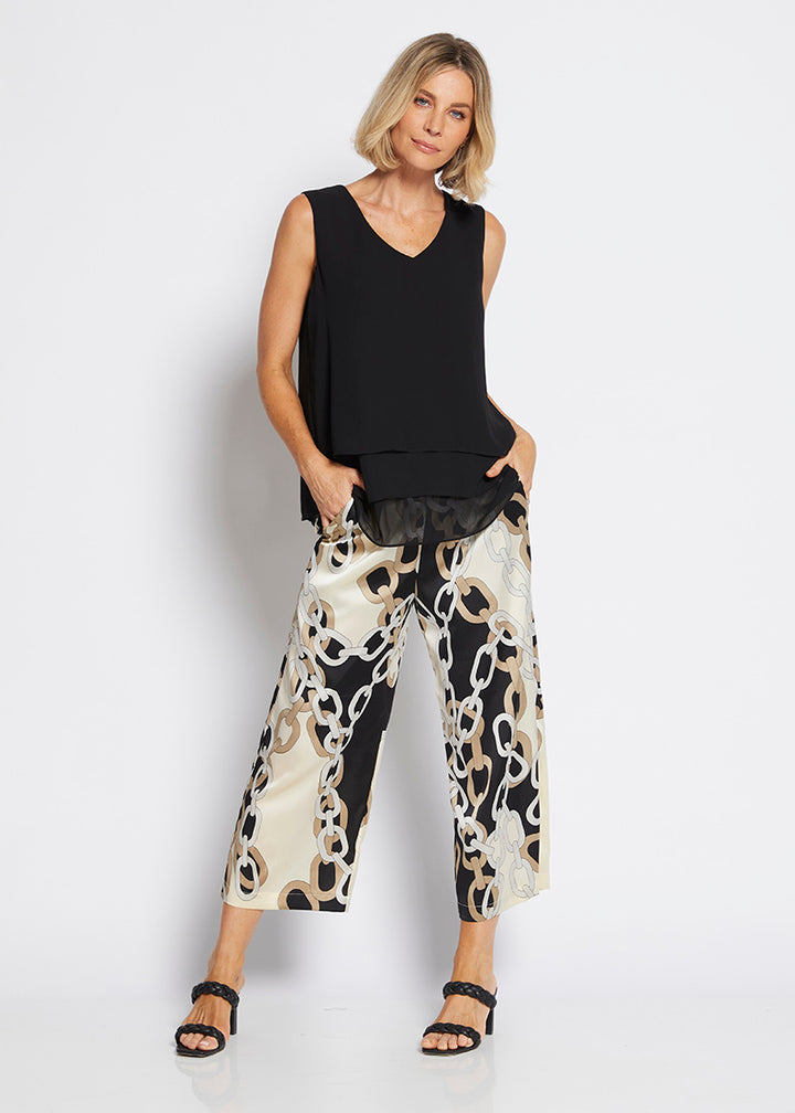 Proud satin crop pant in Gold Link Print