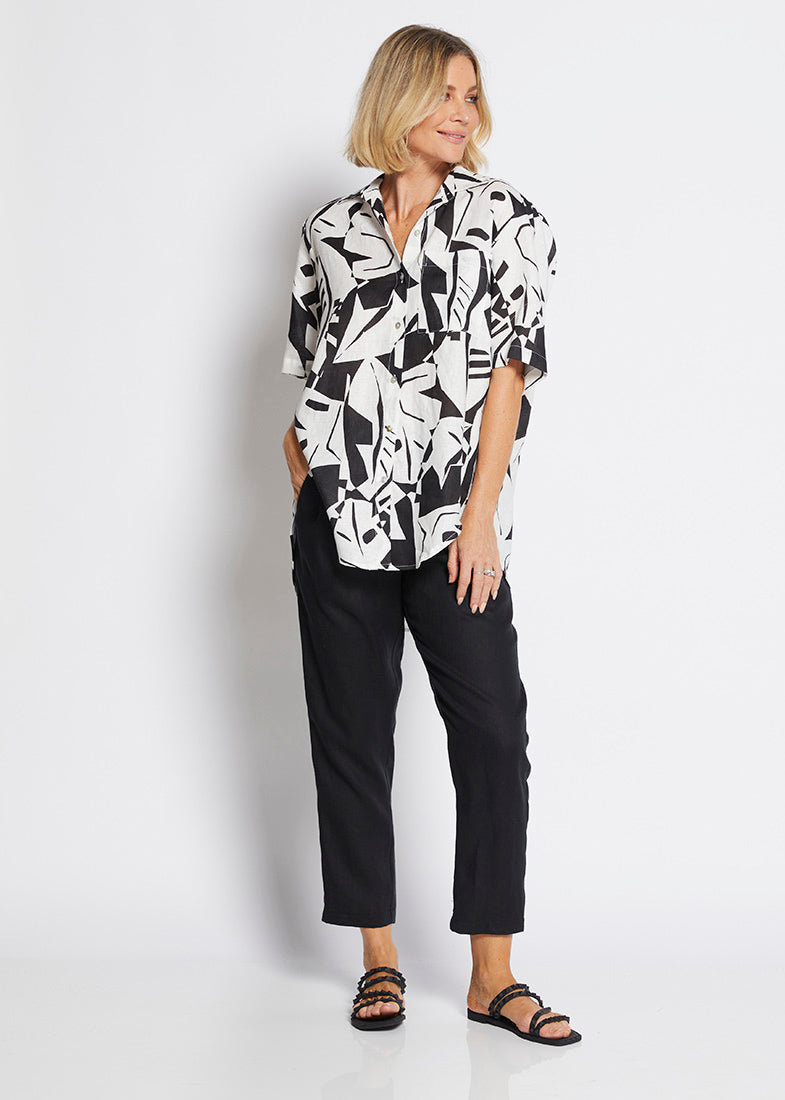 Philosophy Australia Quandry Linen Shirt in Black Jungle Print