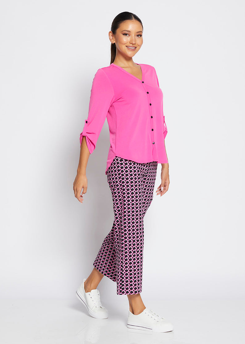 Ticket printed bengaline culottes in Pink Lattice