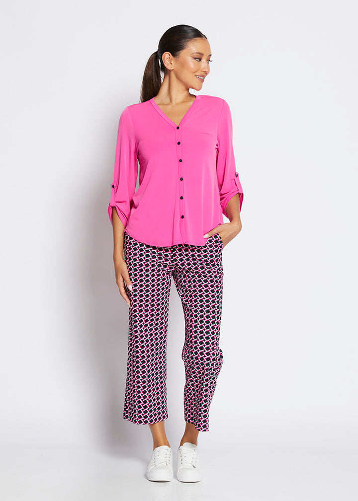 Ticket printed bengaline culottes in Pink Lattice