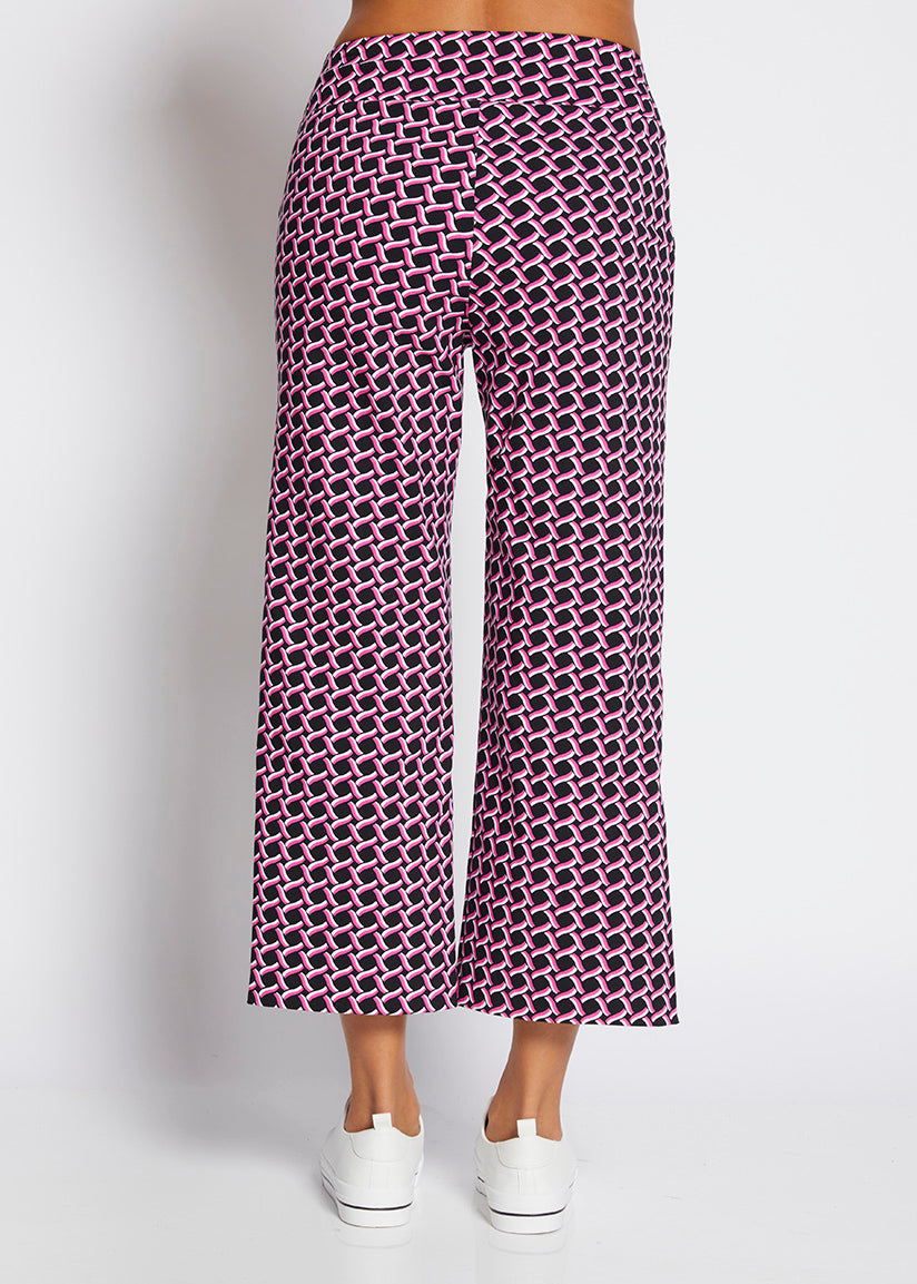 Ticket printed bengaline culottes in Pink Lattice