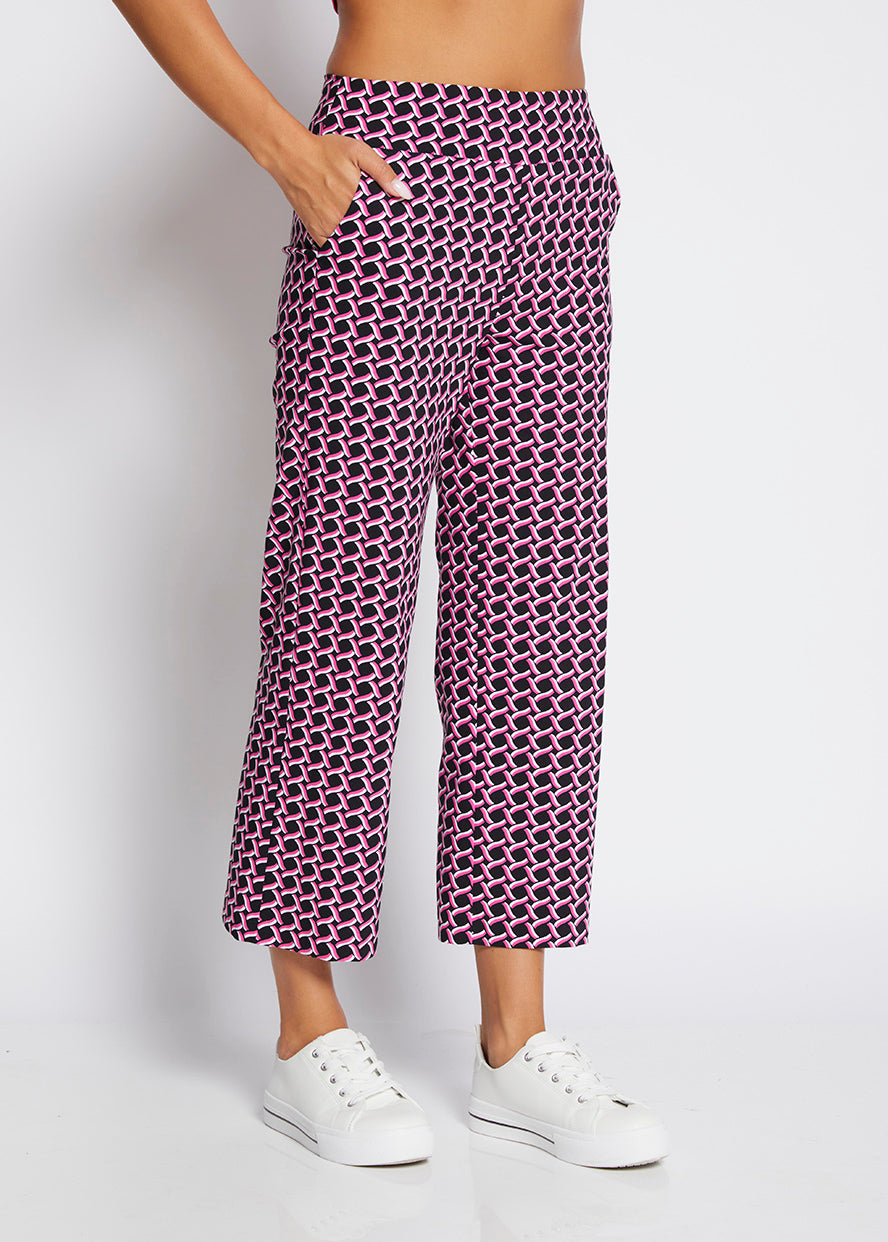 Ticket printed bengaline culottes in Pink Lattice