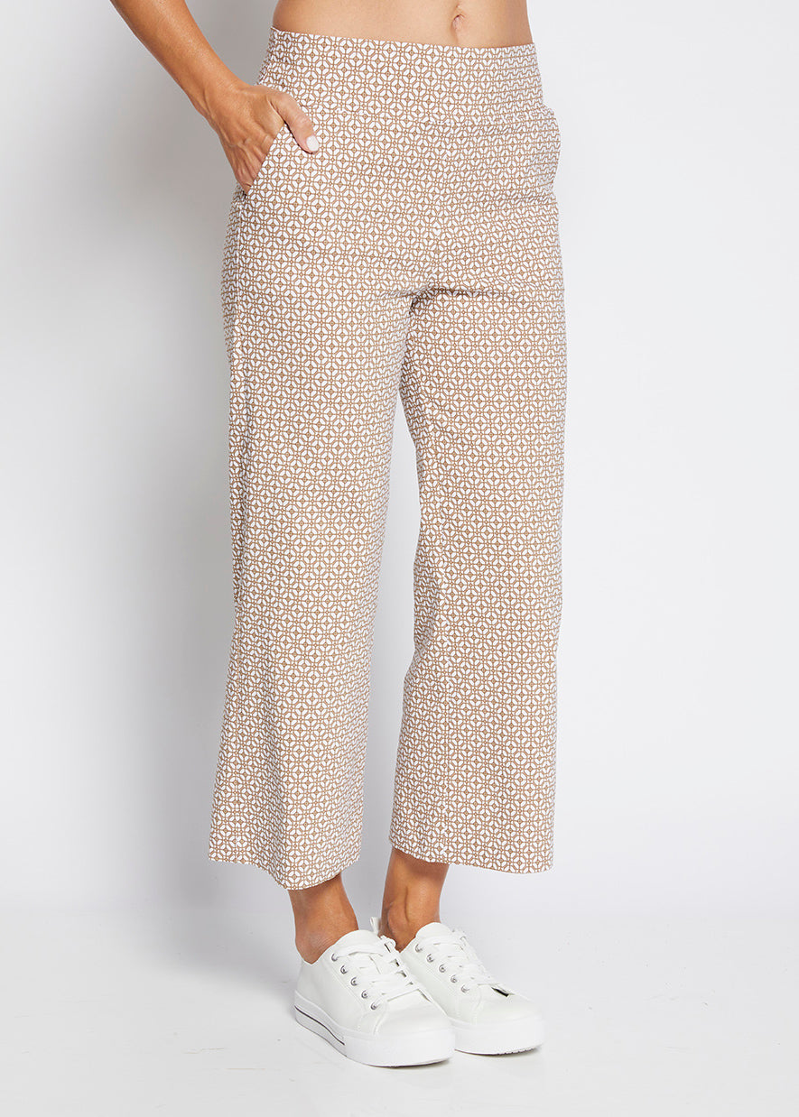 Philosophy Australia Ticket bengaline women's culottes in praline tile print, made in Australia