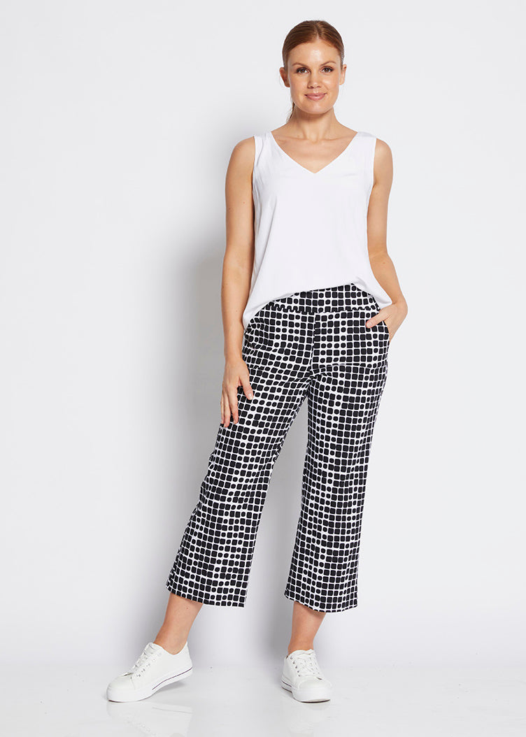 Ticket printed bengaline culottes in Stark Black print