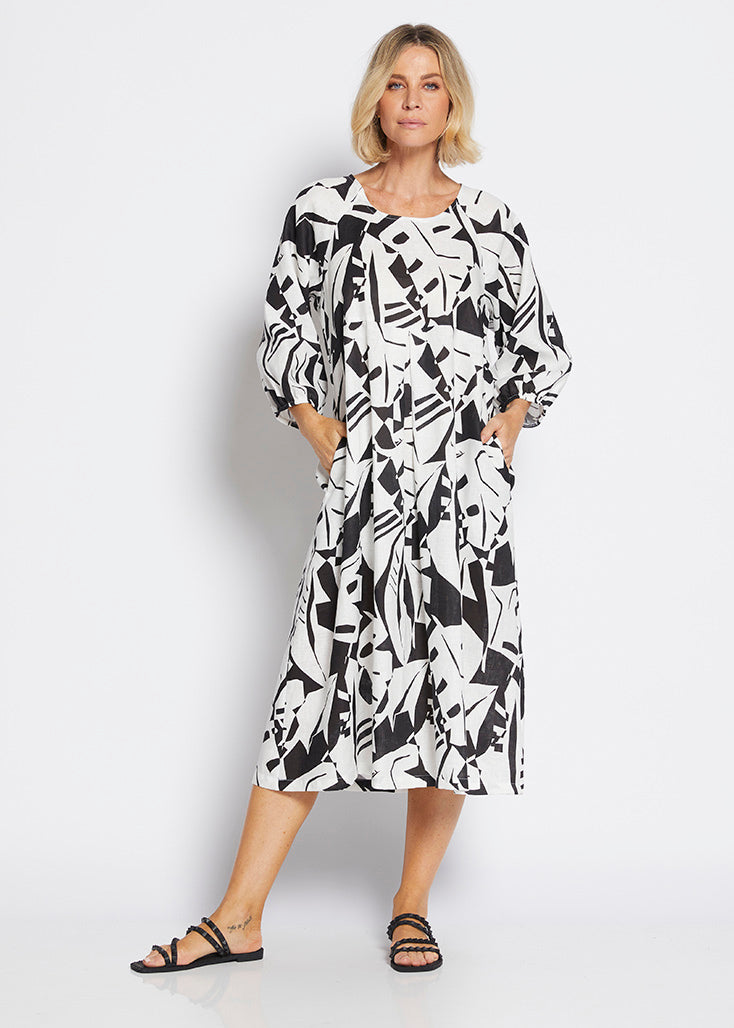 Philosophy Australia Toz Linen dress in black Jungle print 