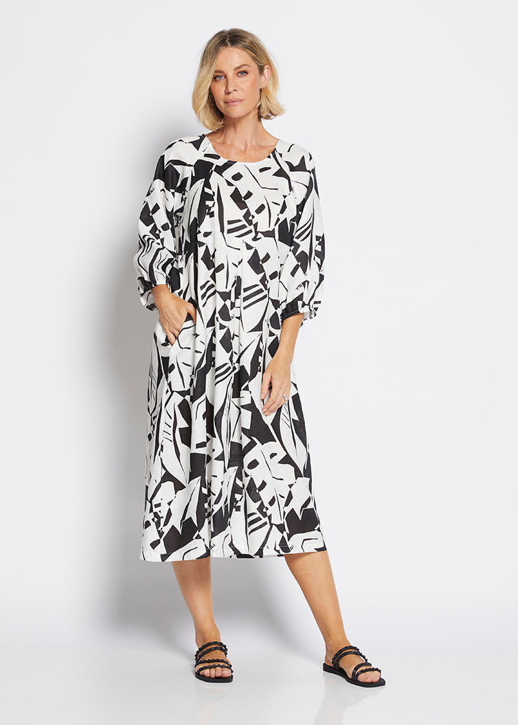 Philosophy Australia Toz Linen dress in black Jungle print 