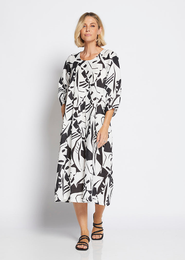 Philosophy Australia Toz Linen dress in black Jungle print 