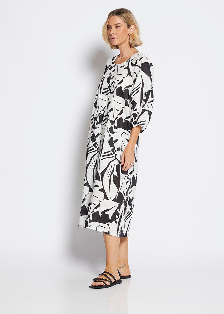 Philosophy Australia Toz Linen dress in black Jungle print 