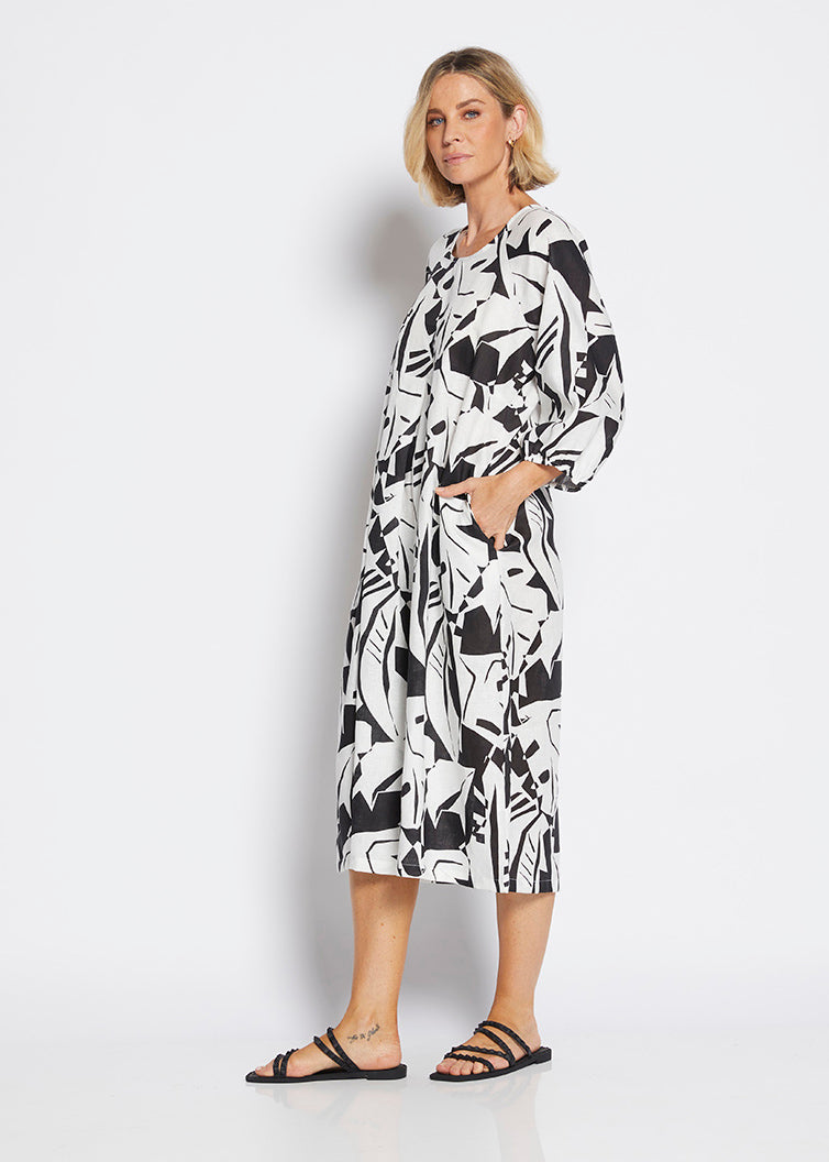 Philosophy Australia Toz Linen dress in black Jungle print 