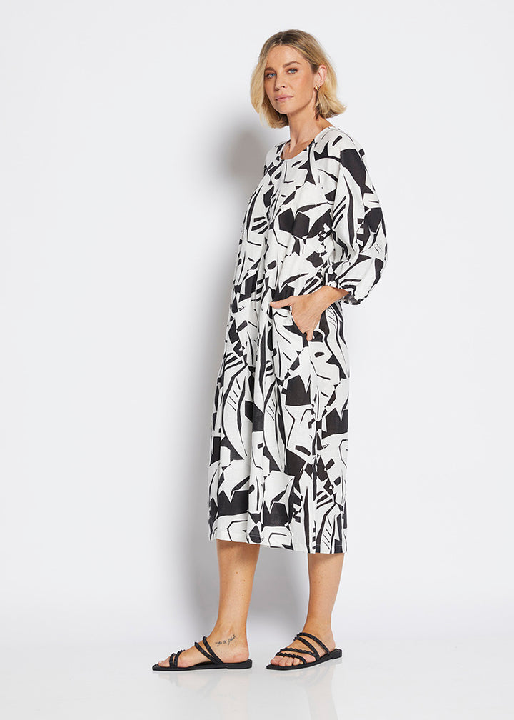 Philosophy Australia Toz Linen dress in black Jungle print 