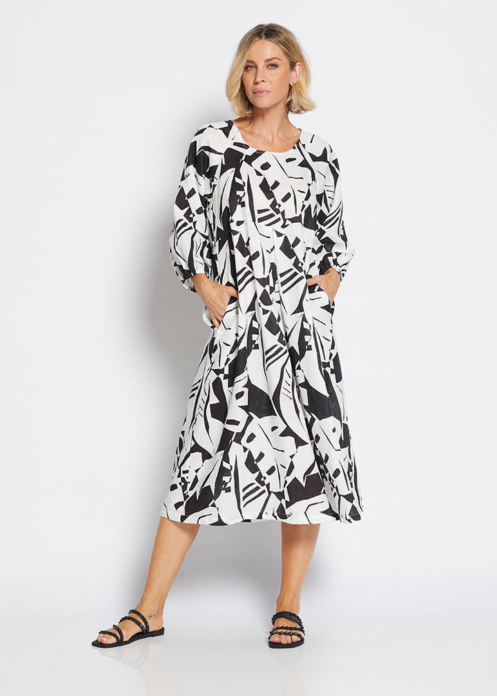 Philosophy Australia Toz Linen dress in black Jungle print 