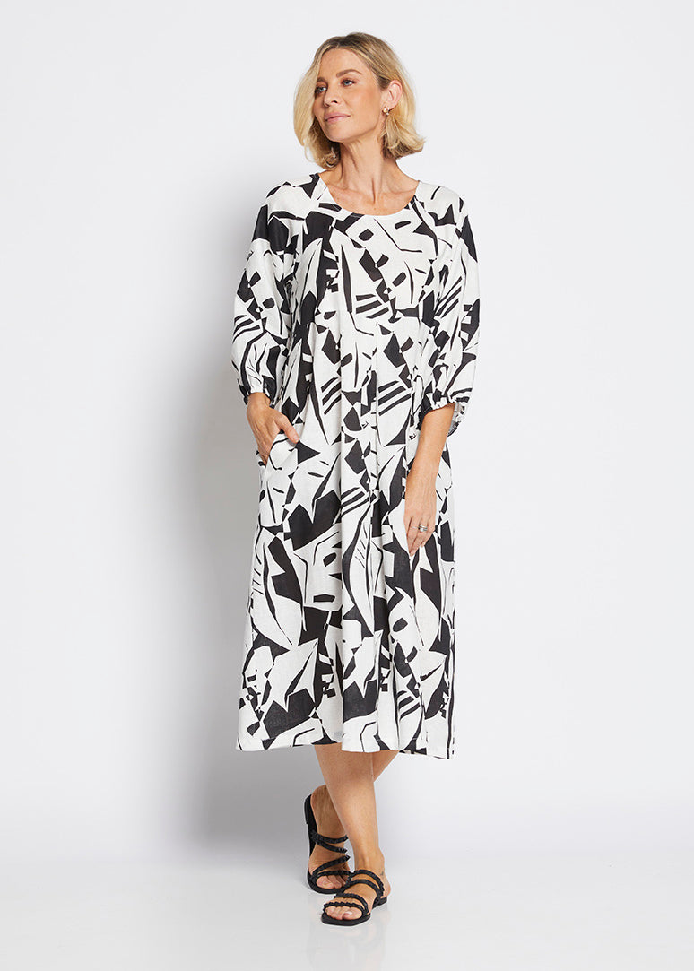 Philosophy Australia Toz Linen dress in black Jungle print 