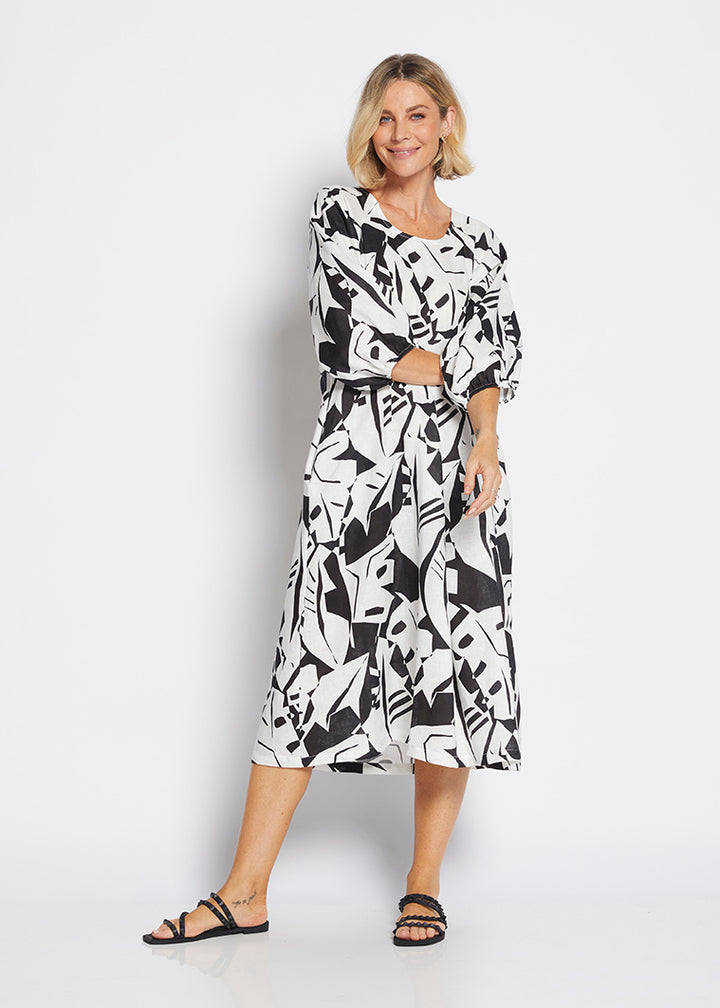 Philosophy Australia Toz Linen dress in black Jungle print 