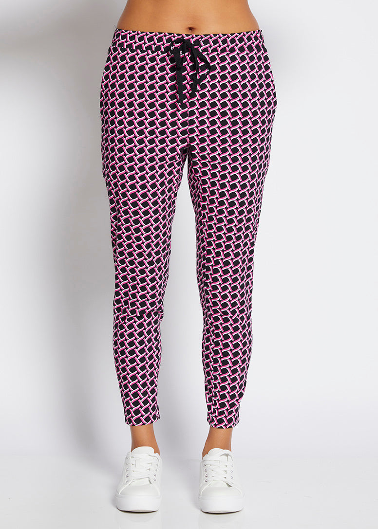 Weekend printed bengaline drawstring pant in Pink Lattice