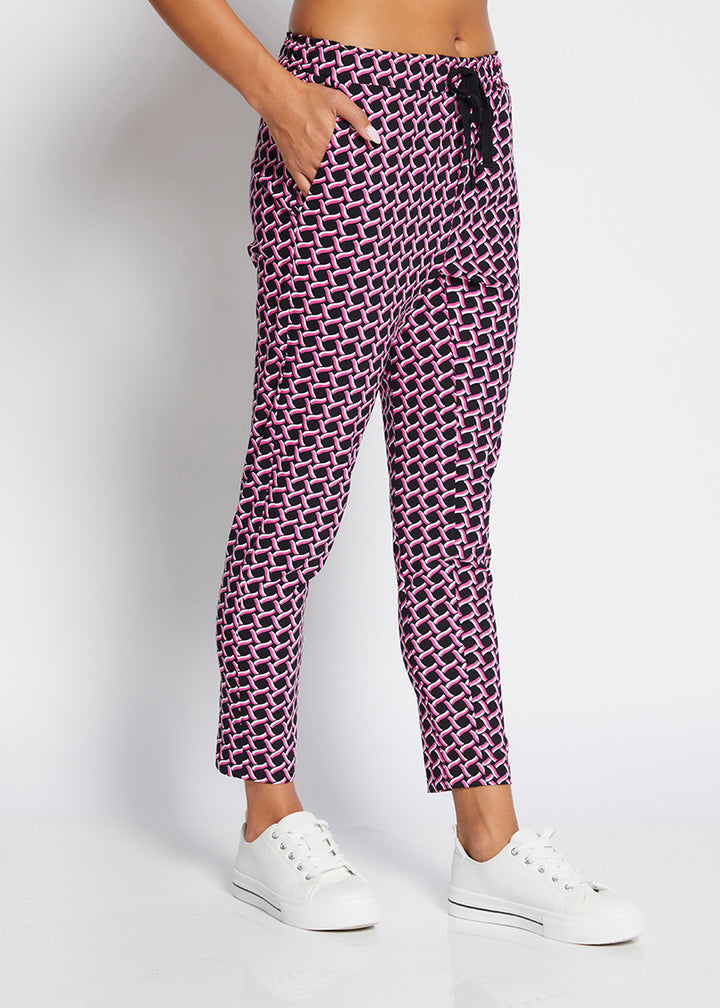 Weekend printed bengaline drawstring pant in Pink Lattice