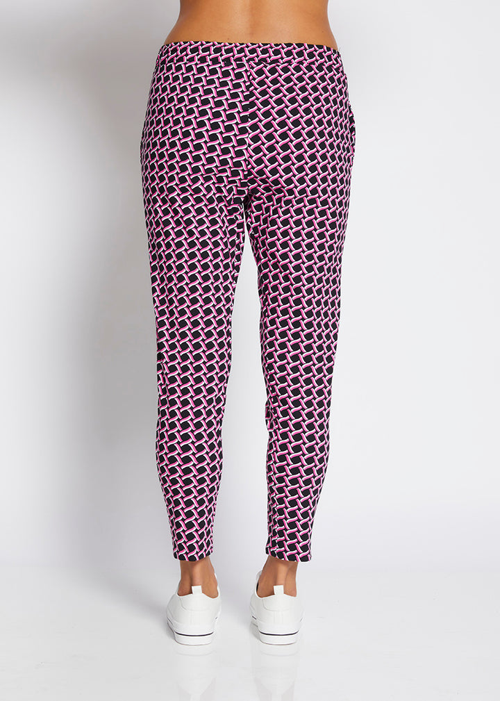 Weekend printed bengaline drawstring pant in Pink Lattice