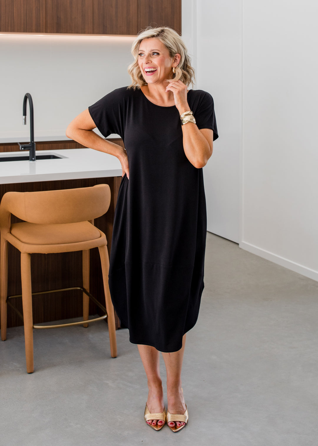 Philosophy Australia Energy jersey tee dress in black, made in Australia