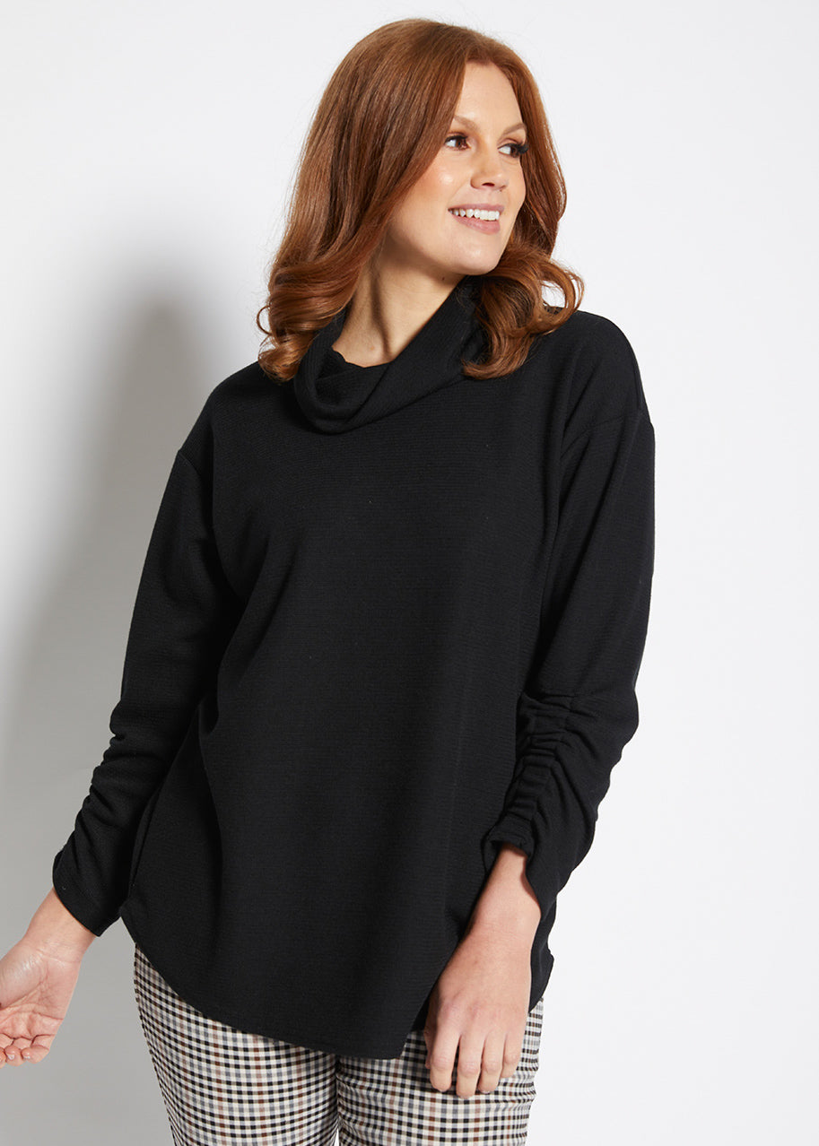 Pacino waffle knit tunic in Black