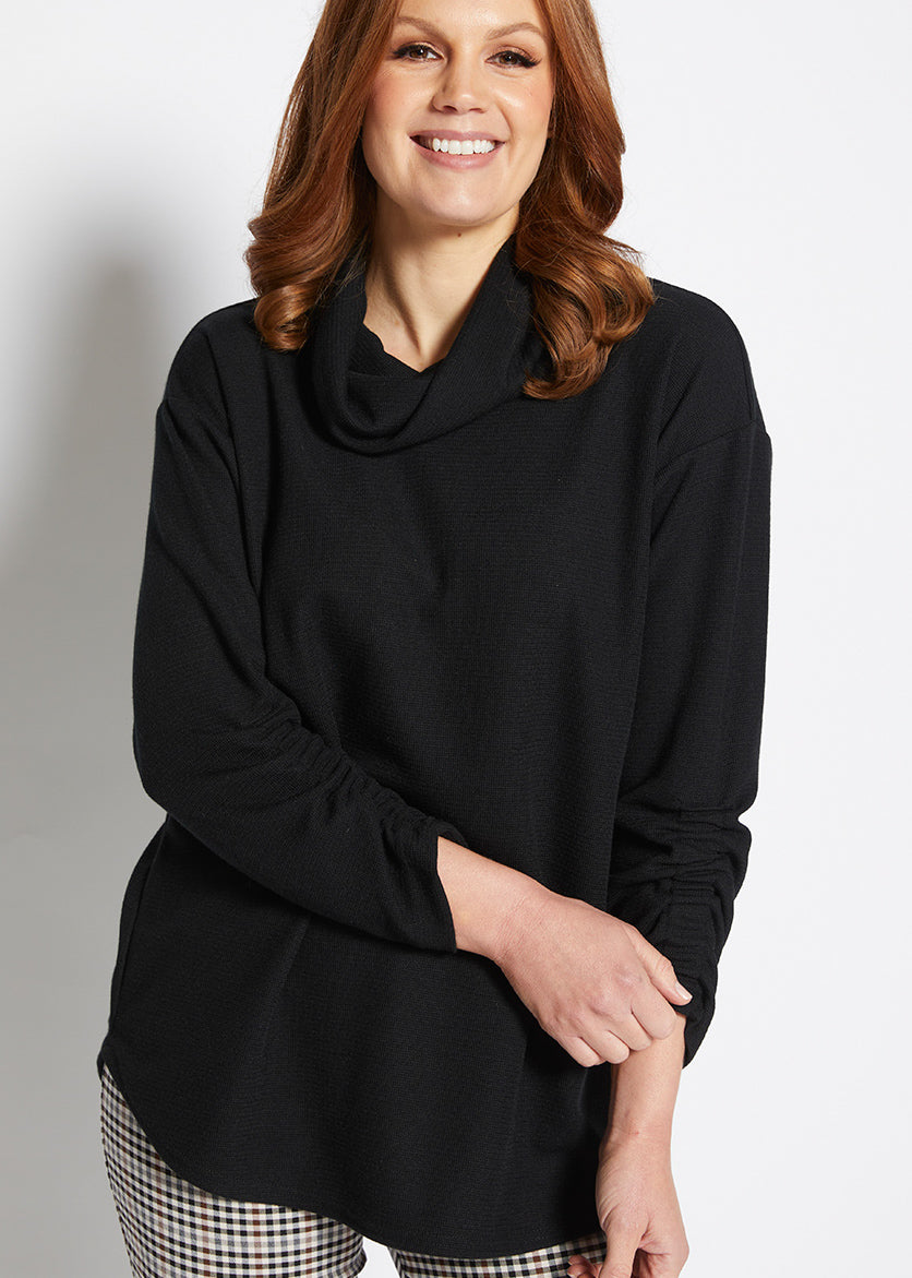 Pacino waffle knit tunic in Black