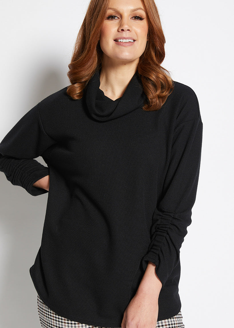 Pacino waffle knit tunic in Black