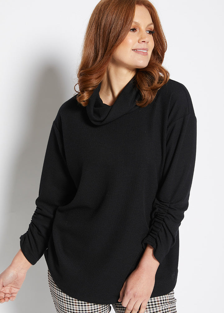 Pacino waffle knit tunic in Black