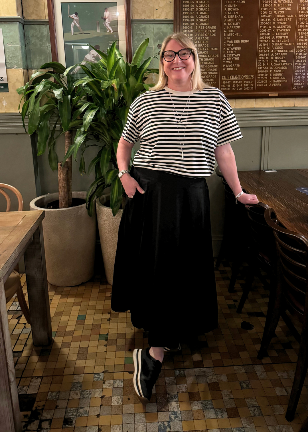 Philosophy Australia ethical women's fashion Sprinkling Kindness Kayte bubble skirt in black, made in Australia