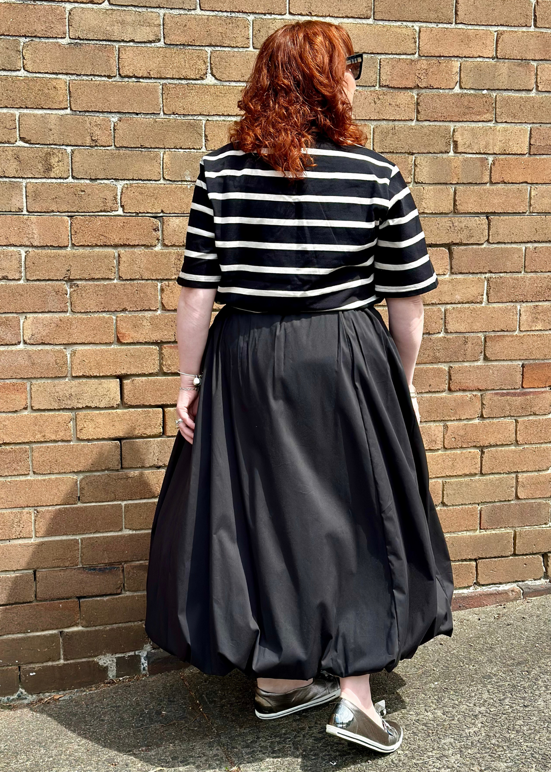 Philosophy Australia ethical women's fashion Sprinkling Kindness Kayte bubble skirt in black, made in Australia