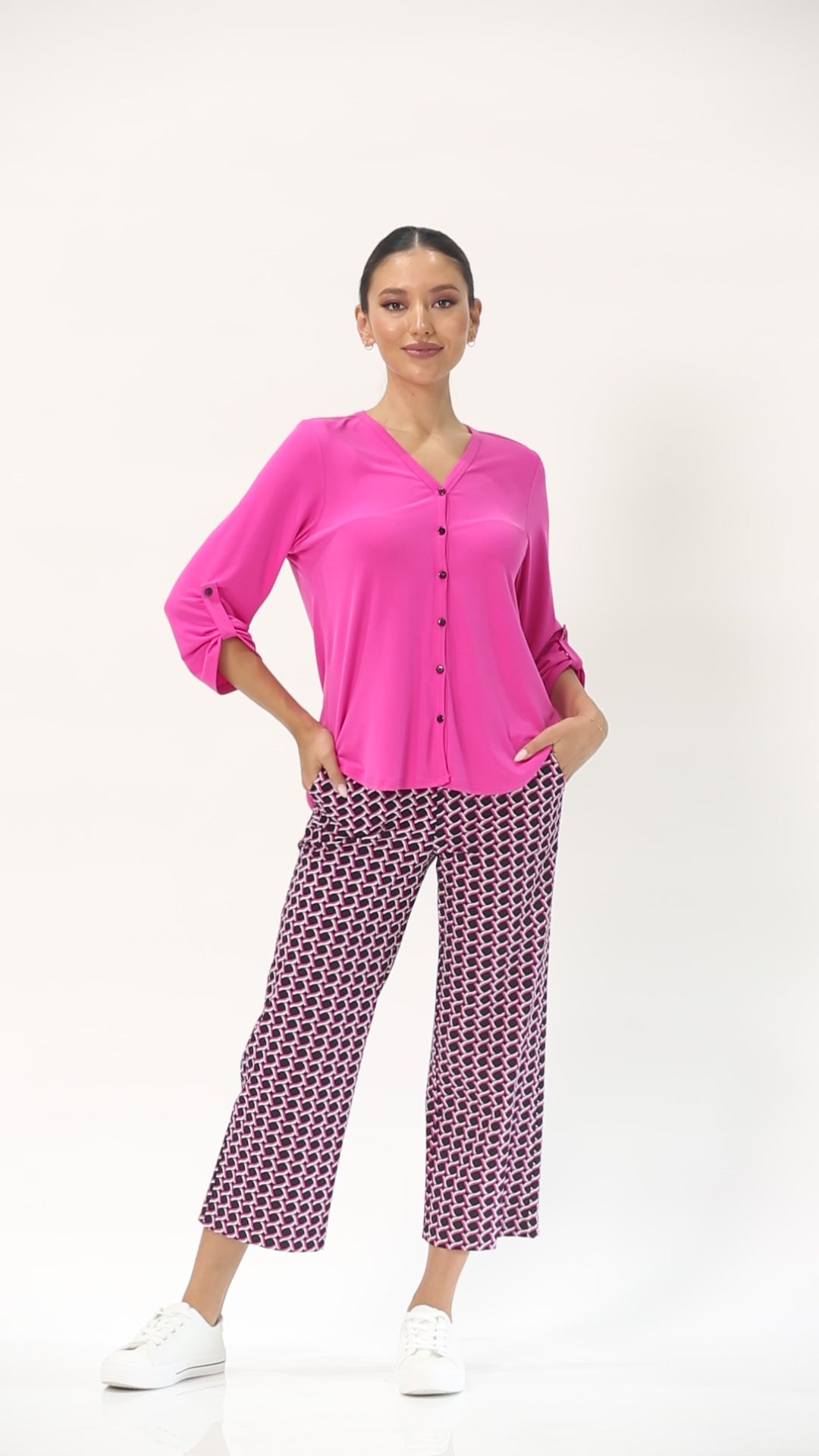 Ticket printed bengaline culottes in Pink Lattice