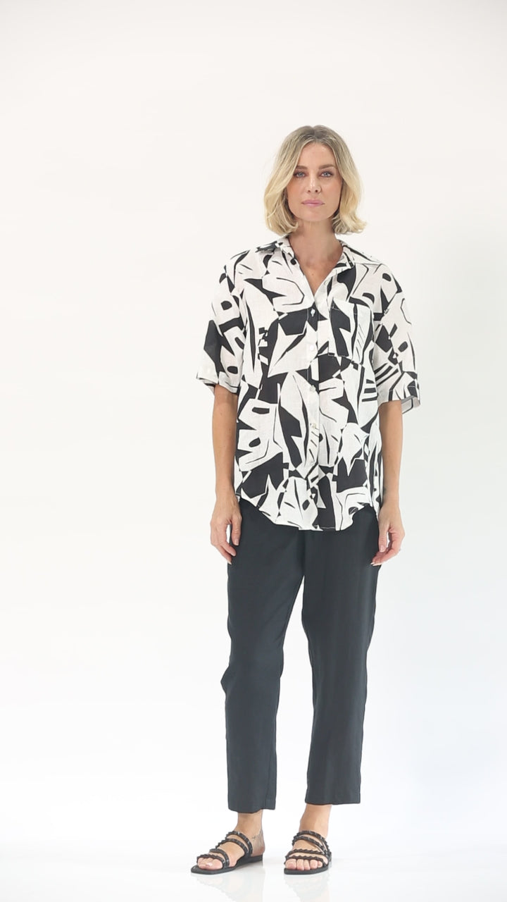 Philosophy Australia Quandry Linen Shirt in Black Jungle Print