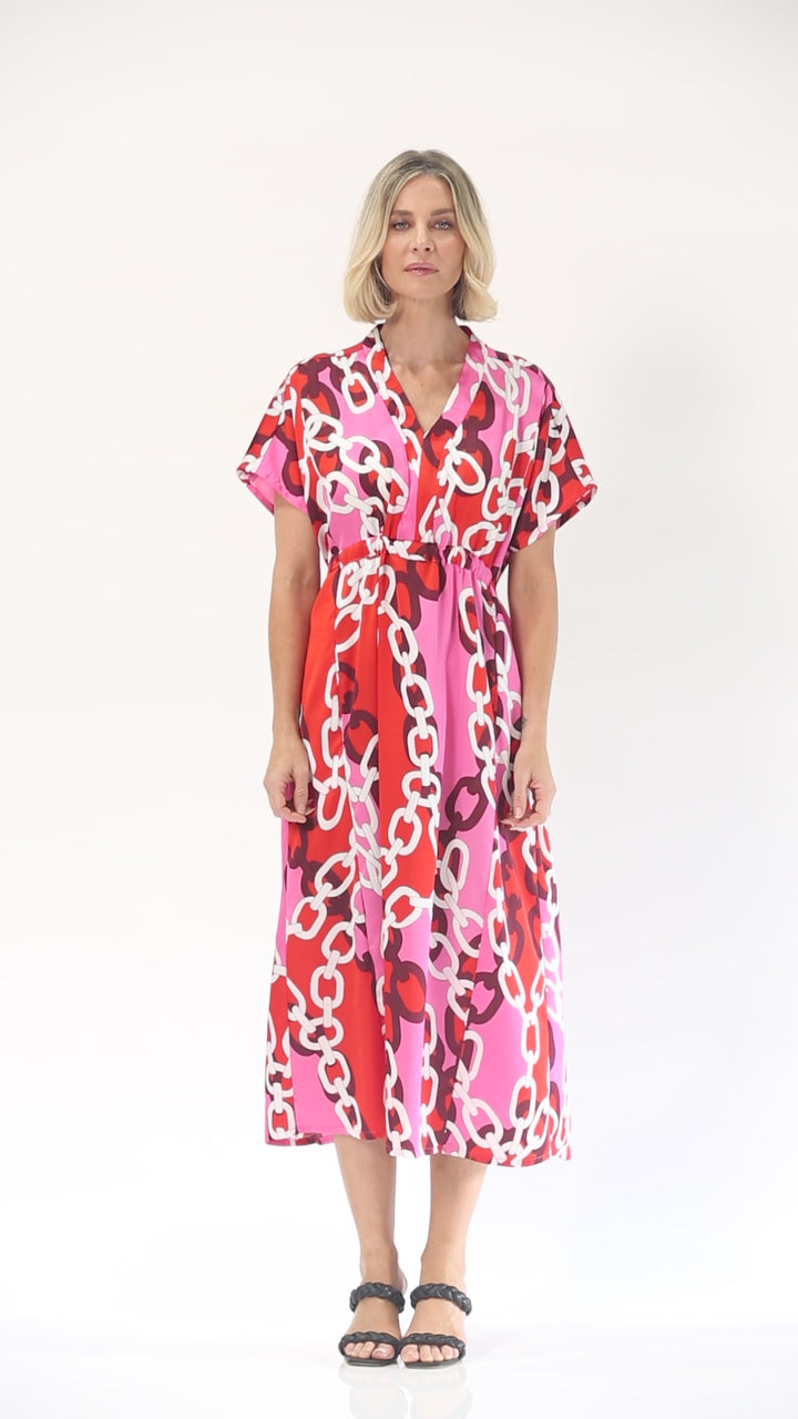 Micha satin dress in Pink Link print