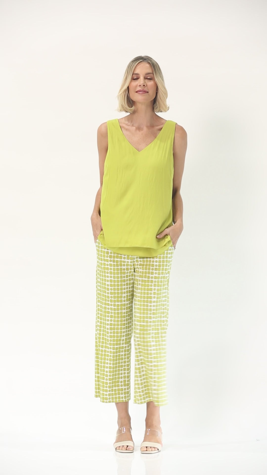 Ticket printed bengaline culottes in Stark Citrus print