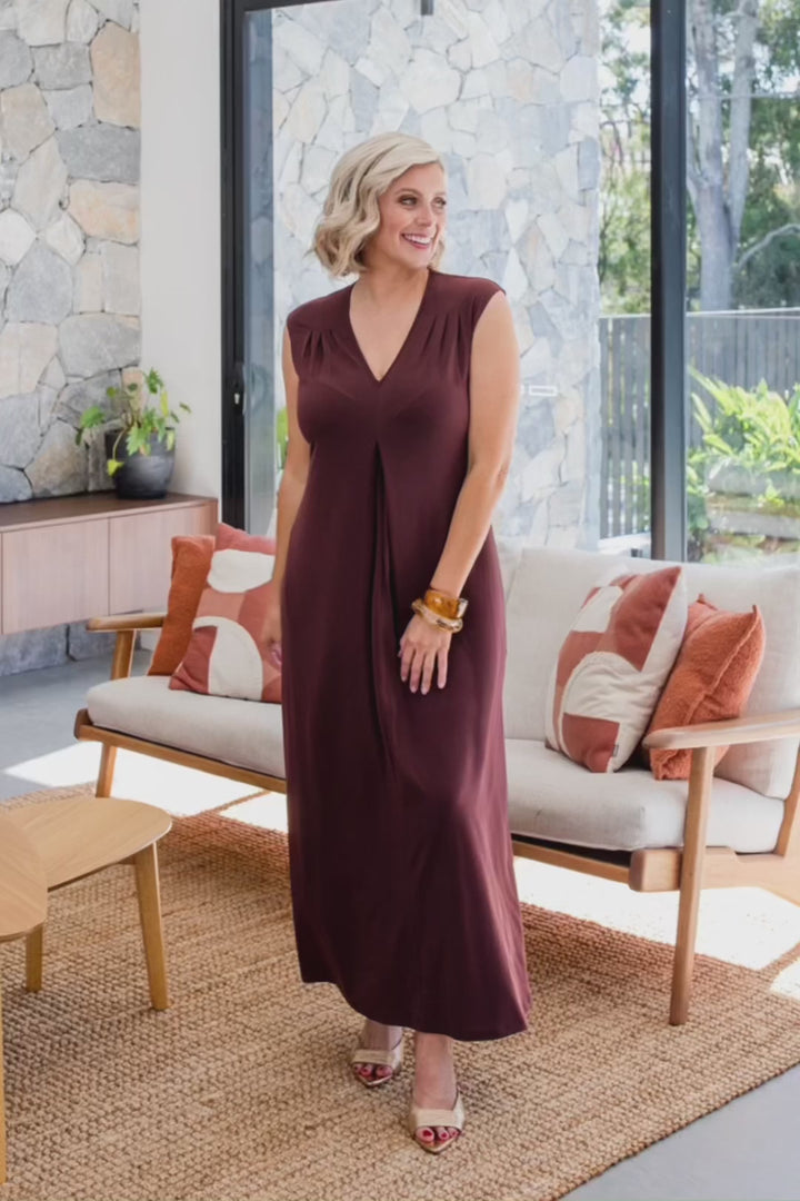 Divine jersey V neck maxi dress in Chocolate