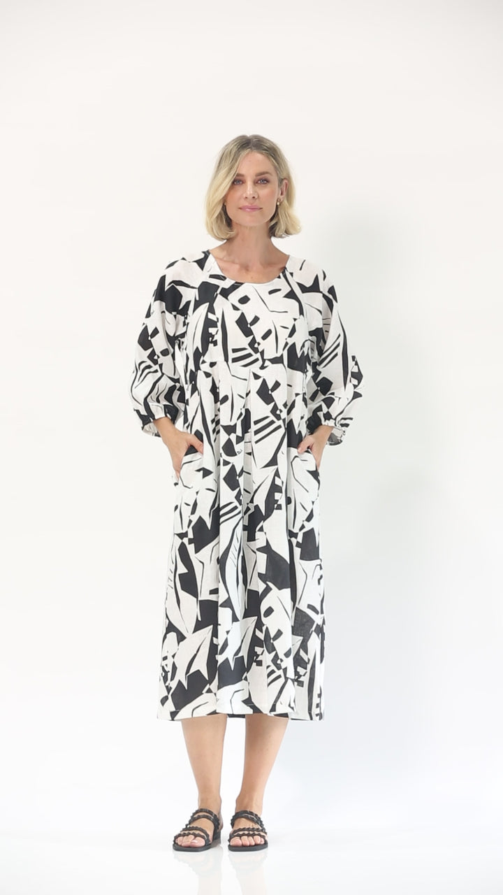 Philosophy Australia Toz Linen dress in black Jungle print 