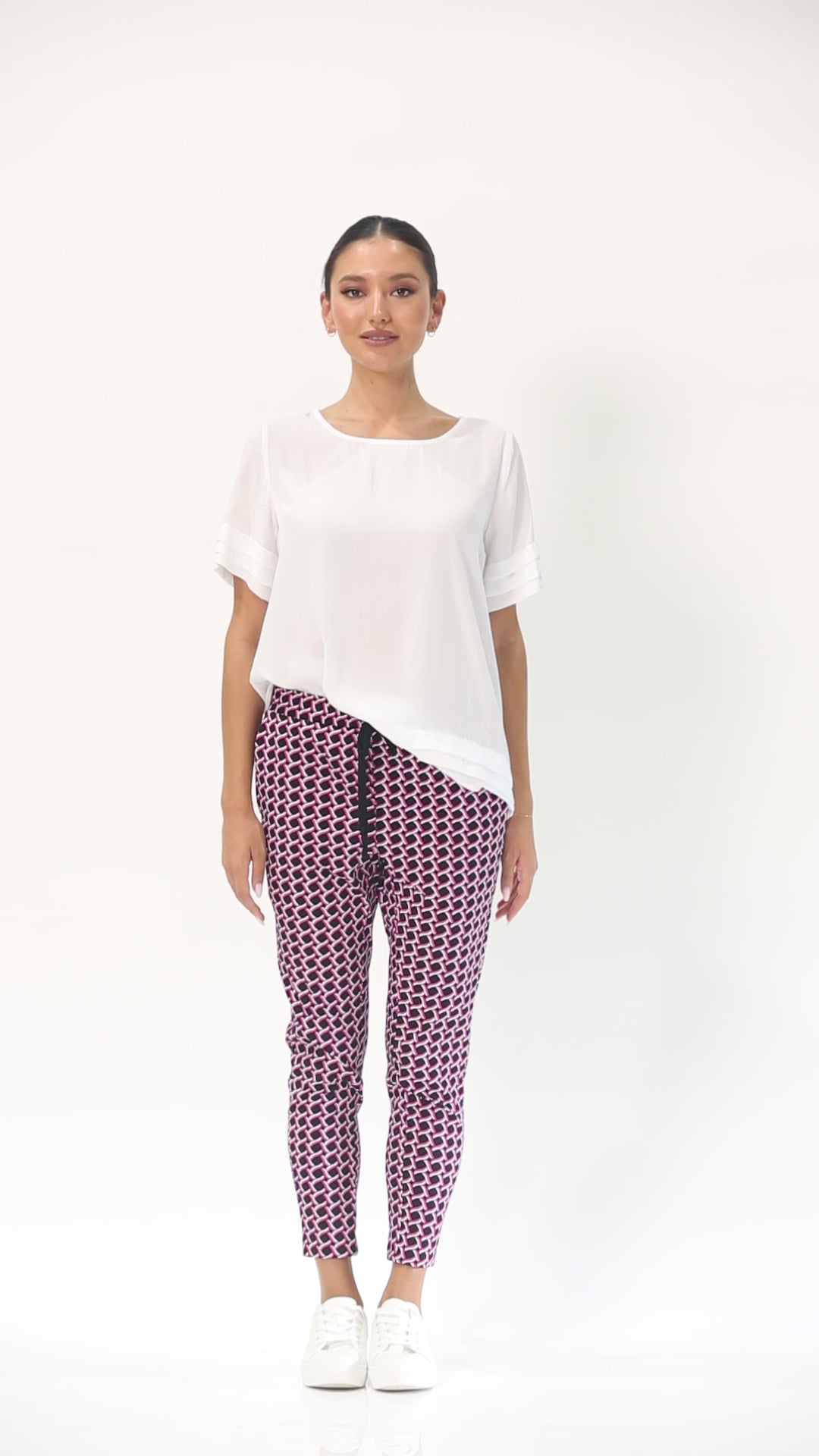 Weekend printed bengaline drawstring pant in Pink Lattice