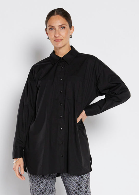 Jojo City stretch cotton boyfriend shirt in black