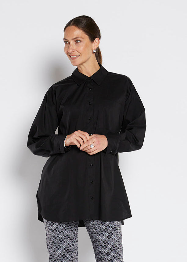 Jojo City stretch cotton boyfriend shirt in black