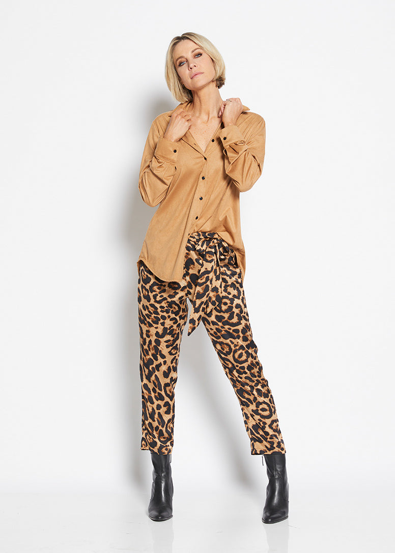 Philosophy Australia Edith suedette shirt and Zendal satin pants in Zoo, made in Australia