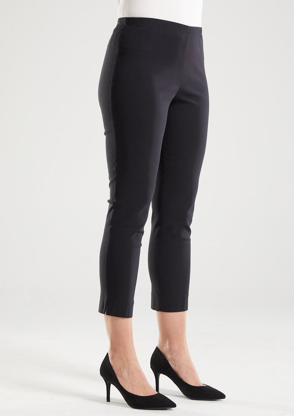 Everyday Miracle Bengaline Women's 7/8th length slim-cut pants in black.