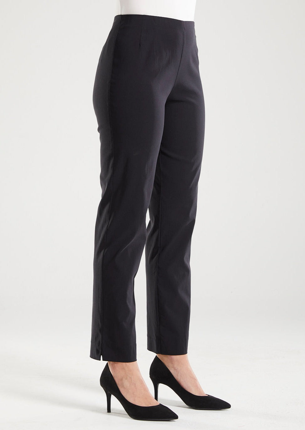 Gem Miracle Bengaline women's full-length straight-cut pants in black.